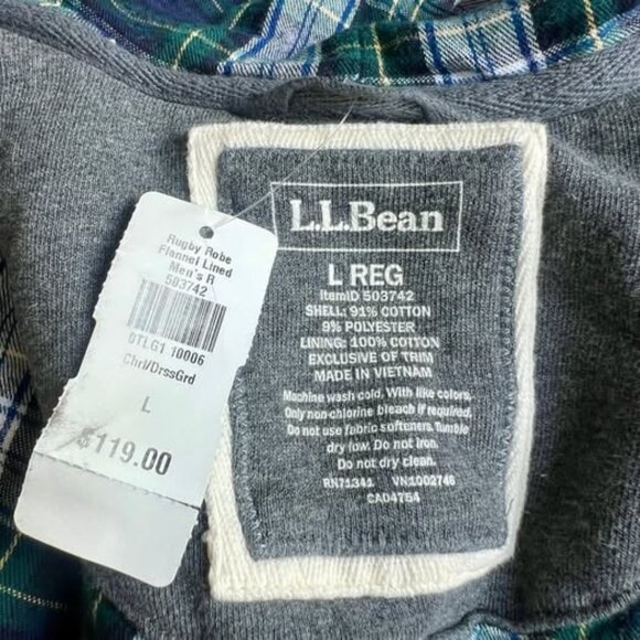 LL Bean Rugby Robe Men’s Large Gray w/Flannel Lining, Thick, Hooded- NWT - Picture 2 of 2